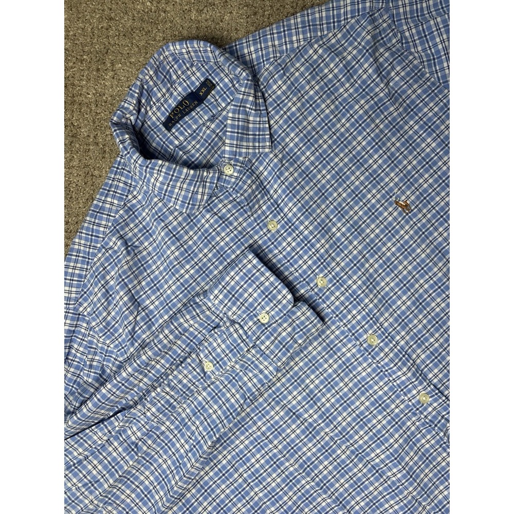 Polo Ralph Lauren Men's XXL 2XL Button Up Shirt Long Sleeve Blue Plaid Cotton